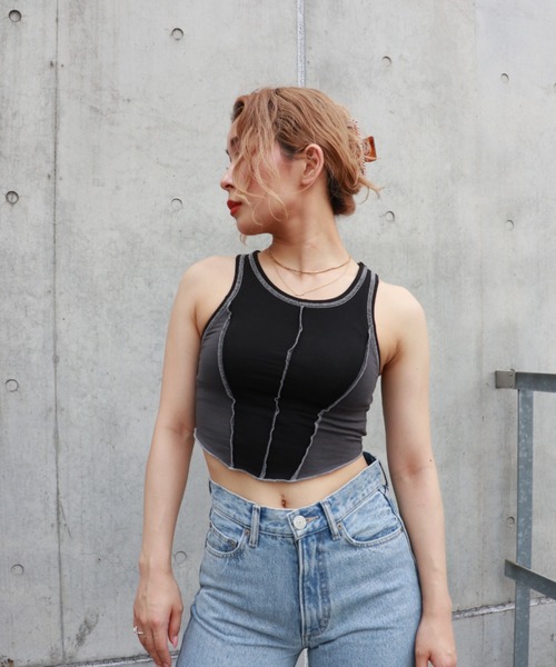 FIG&VIPER（フィグアンドバイパー）の「切替メロウアメスリタンク（タンクトップ・レディース・ホワイト/ブラック/パープル・FREE）」の13枚目の写真