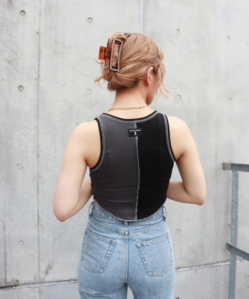 FIG&VIPER（フィグアンドバイパー）の「切替メロウアメスリタンク（タンクトップ・レディース・ホワイト/ブラック/パープル・FREE）」の14枚目の写真