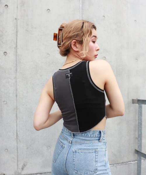 FIG&VIPER（フィグアンドバイパー）の「切替メロウアメスリタンク（タンクトップ・レディース・ホワイト/ブラック/パープル・FREE）」の15枚目の写真