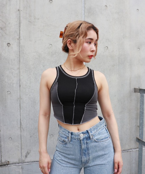 FIG&VIPER（フィグアンドバイパー）の「切替メロウアメスリタンク（タンクトップ・レディース・ホワイト/ブラック/パープル・FREE）」の16枚目の写真