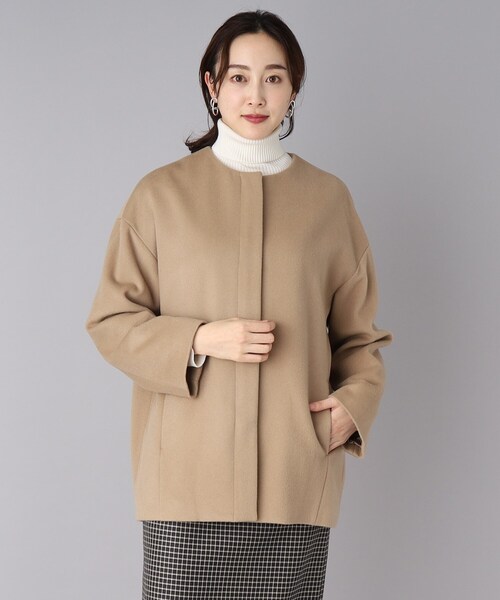 極美品 UNTITLED ミドル丈 カシミヤ混 ノーカラー コクーン コート UNTITLED（アンタイトル）の「◇【STORY web掲載／軽く羽織れるミドル