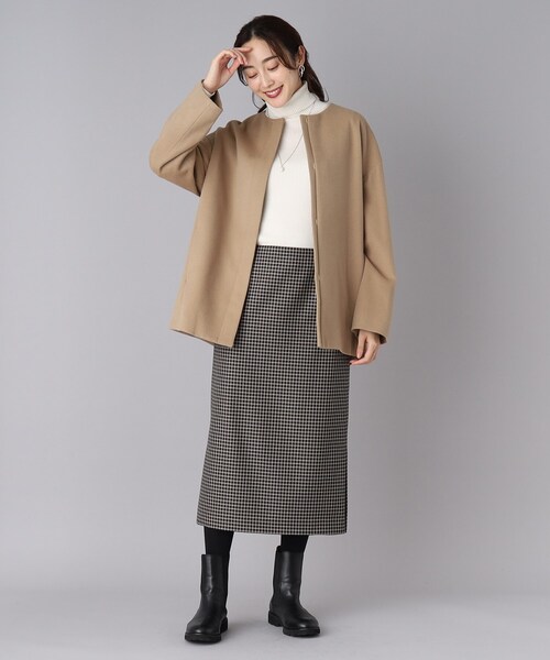 極美品 UNTITLED ミドル丈 カシミヤ混 ノーカラー コクーン コート UNTITLED（アンタイトル）の「◇【STORY web掲載／軽く羽織れるミドル