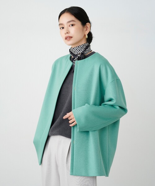 極美品 UNTITLED ミドル丈 カシミヤ混 ノーカラー コクーン コート UNTITLED（アンタイトル）の「◇【STORY web掲載／軽く羽織れるミドル