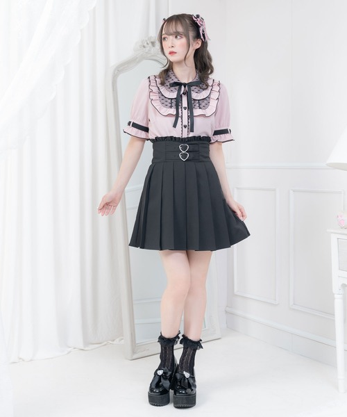 DearMyLove(ディアマイラブ)の「ハートドットチュール重ねバックルブラウス(シャツ/ブラウス・レディース・ホワイト/ベビーピンク/ブラック・MEDIUM/LARGE/X-LARGE/XX-LARGE)」の3枚目の写真