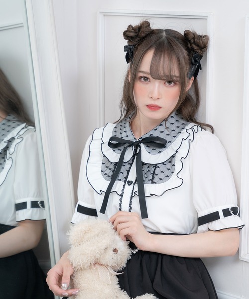 DearMyLove(ディアマイラブ)の「ハートドットチュール重ねバックルブラウス(シャツ/ブラウス・レディース・ホワイト/ベビーピンク/ブラック・MEDIUM/LARGE/X-LARGE/XX-LARGE)」の11枚目の写真