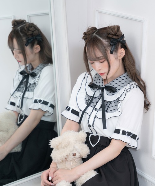 DearMyLove(ディアマイラブ)の「ハートドットチュール重ねバックルブラウス(シャツ/ブラウス・レディース・ホワイト/ベビーピンク/ブラック・MEDIUM/LARGE/X-LARGE/XX-LARGE)」の12枚目の写真