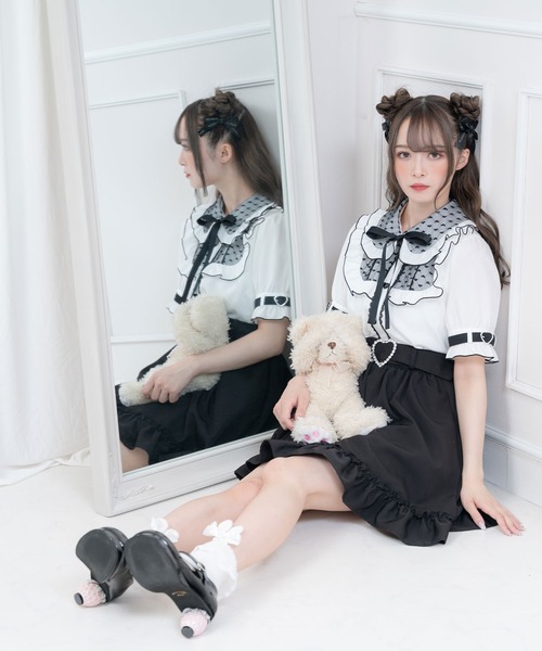 DearMyLove(ディアマイラブ)の「ハートドットチュール重ねバックルブラウス(シャツ/ブラウス・レディース・ホワイト/ベビーピンク/ブラック・MEDIUM/LARGE/X-LARGE/XX-LARGE)」の13枚目の写真