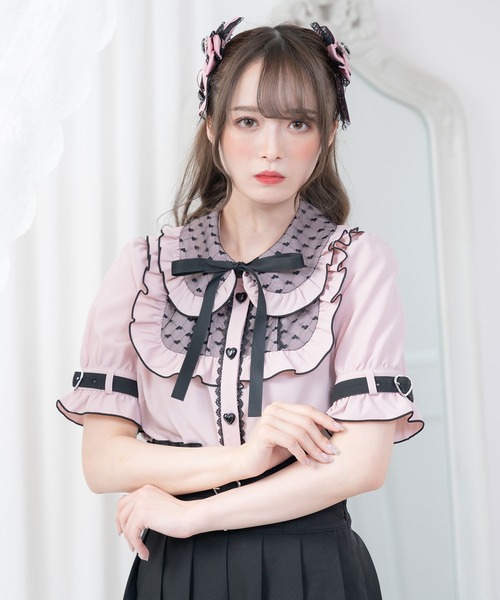DearMyLove(ディアマイラブ)の「ハートドットチュール重ねバックルブラウス(シャツ/ブラウス・レディース・ホワイト/ベビーピンク/ブラック・MEDIUM/LARGE/X-LARGE/XX-LARGE)」の16枚目の写真