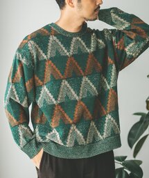 【GEOM PATTERN/ジオメパターン】ジャガード クルーネック ニット