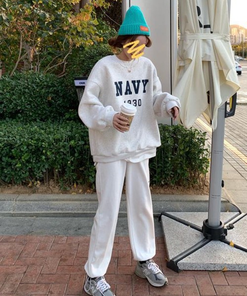 meJane（ミージェーン）の「ビックレタリングデザインスウェットトレーナー（スウェット・レディース・ネイビー/霜降りグレー・FREE）」の6枚目の写真