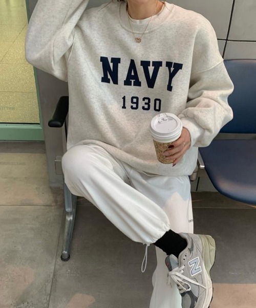 meJane（ミージェーン）の「ビックレタリングデザインスウェットトレーナー（スウェット・レディース・ネイビー/霜降りグレー・FREE）」の14枚目の写真