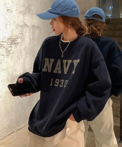 meJane（ミージェーン）の「ビックレタリングデザインスウェットトレーナー（スウェット・レディース・ネイビー/霜降りグレー・FREE）」の13枚目の写真