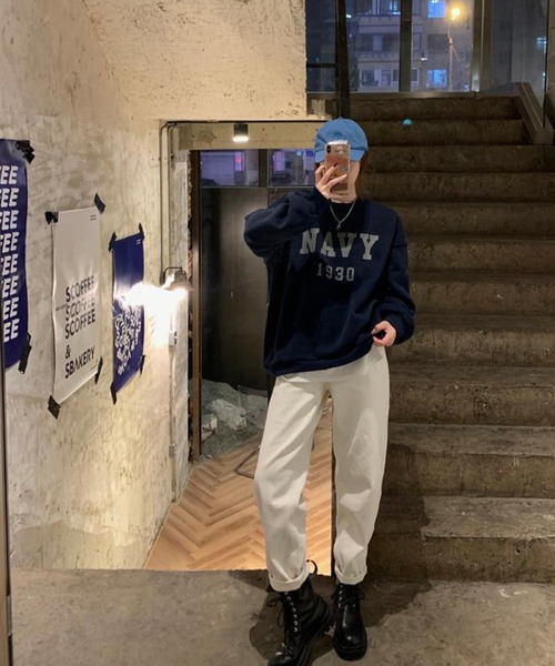 meJane（ミージェーン）の「ビックレタリングデザインスウェットトレーナー（スウェット・レディース・ネイビー/霜降りグレー・FREE）」の11枚目の写真