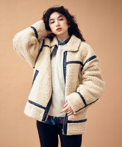 tk.TAKEO KIKUCHI（ティーケータケオキクチ）の「◆B-3カーリーボアブルゾン（ブルゾン・メンズ・ブラック/ライトベージュ・02/03/66）」の9枚目の写真