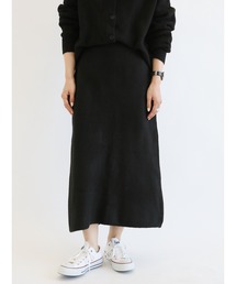 Samansa Mos2 blue | ふわもちシフォンニットスカート(スカート)