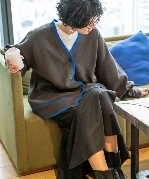 RAGEBLUE（レイジブルー）の「配色ミラノリブカーディガン（カーディガン/ボレロ・レディース・ホワイト/グリーン/レッド/グレー・FREE）」の2枚目の写真