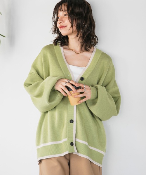 RAGEBLUE（レイジブルー）の「配色ミラノリブカーディガン（カーディガン/ボレロ・レディース・ホワイト/グリーン/レッド/グレー・FREE）」の3枚目の写真