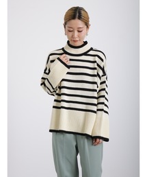 Samansa Mos2 blue | ボーダーニットプルオーバー(ニット/セーター)
