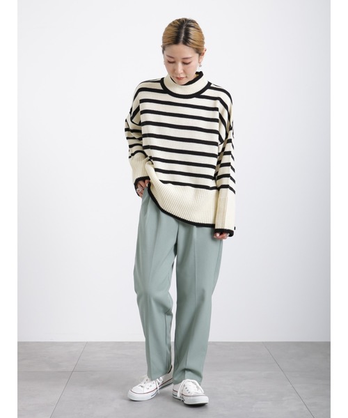 Samansa Mos2 blue（サマンサモスモスブルー）の「ボーダーニットプルオーバー（ニット/セーター・レディース・ブラウン/グレー/キナリ・ﾌﾘ-）」の11枚目の写真