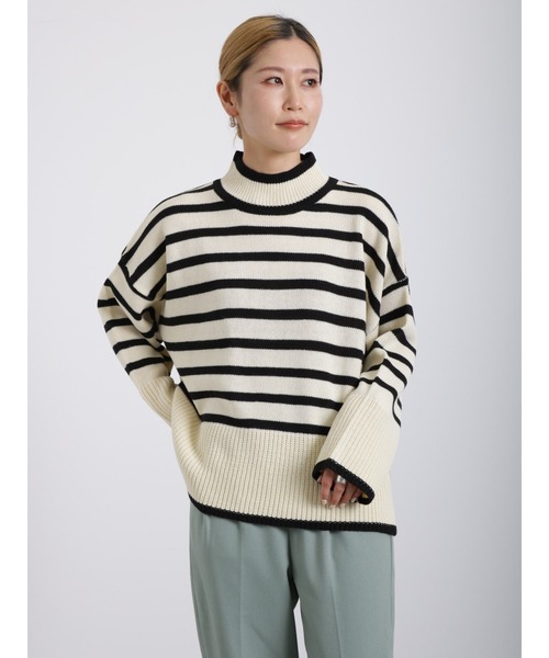 Samansa Mos2 blue（サマンサモスモスブルー）の「ボーダーニットプルオーバー（ニット/セーター・レディース・ブラウン/グレー/キナリ・ﾌﾘ-）」の13枚目の写真
