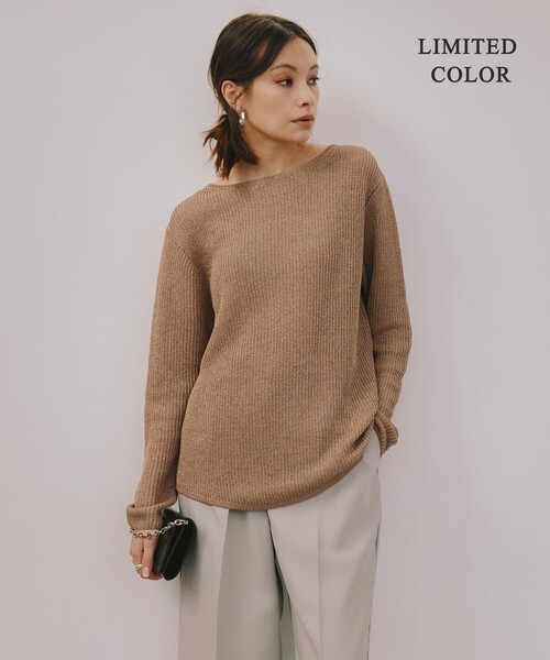 ICB(アイシービー)の「【WEB限定カラーあり・洗える】ペーパーブレンドシャインニット プルオーバー(ニット/セーター・レディース・ライトイエロー系/オールドローズ系/黄土色系/ローズ系/ネイビー系・SMALL/X-SMALL)」の2枚目の写真
