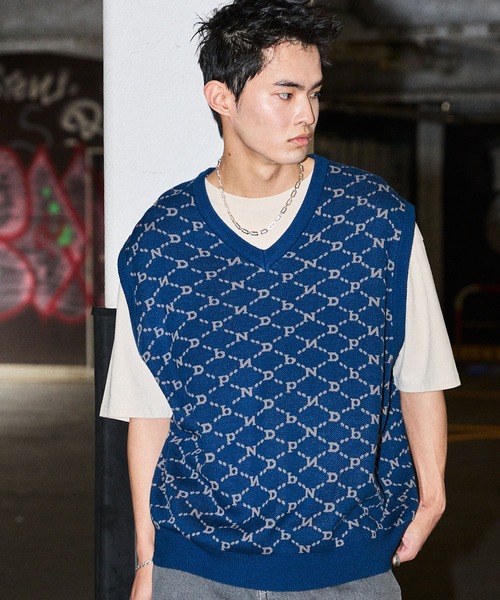 NYUDROP(ニュードロップ)の「【NYUDROP】MONOGRAM KNIT VEST / モノグラムニットベスト(ベスト・メンズ・ベージュ/イエロー/ダークブルー/ブラック・L/XL/M)」の3枚目の写真
