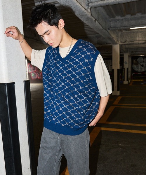 NYUDROP(ニュードロップ)の「【NYUDROP】MONOGRAM KNIT VEST / モノグラムニットベスト(ベスト・メンズ・ベージュ/イエロー/ダークブルー/ブラック・L/XL/M)」の15枚目の写真