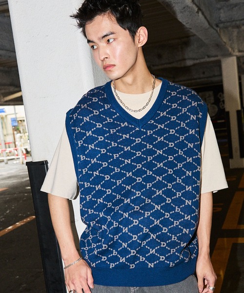 NYUDROP(ニュードロップ)の「【NYUDROP】MONOGRAM KNIT VEST / モノグラムニットベスト(ベスト・メンズ・ベージュ/イエロー/ダークブルー/ブラック・L/XL/M)」の16枚目の写真