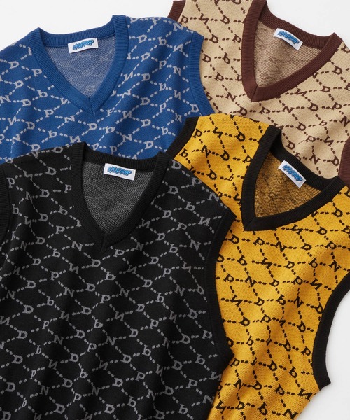NYUDROP(ニュードロップ)の「【NYUDROP】MONOGRAM KNIT VEST / モノグラムニットベスト(ベスト・メンズ・ベージュ/イエロー/ダークブルー/ブラック・L/XL/M)」の5枚目の写真
