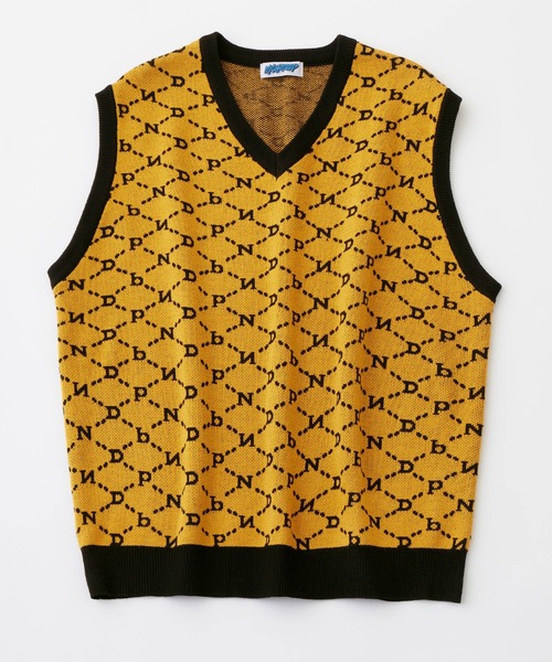 NYUDROP(ニュードロップ)の「【NYUDROP】MONOGRAM KNIT VEST / モノグラムニットベスト(ベスト・メンズ・ベージュ/イエロー/ダークブルー/ブラック・L/XL/M)」の9枚目の写真