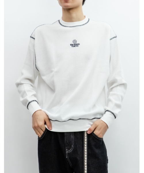 En serio TOKYO（エンソリオトーキョー）の「TCワッフル アウトステッチ リブ ロンTEE（Tシャツ/カットソー・メンズ・グレー/ブラック/オフホワイト・L/M）」の2枚目の写真