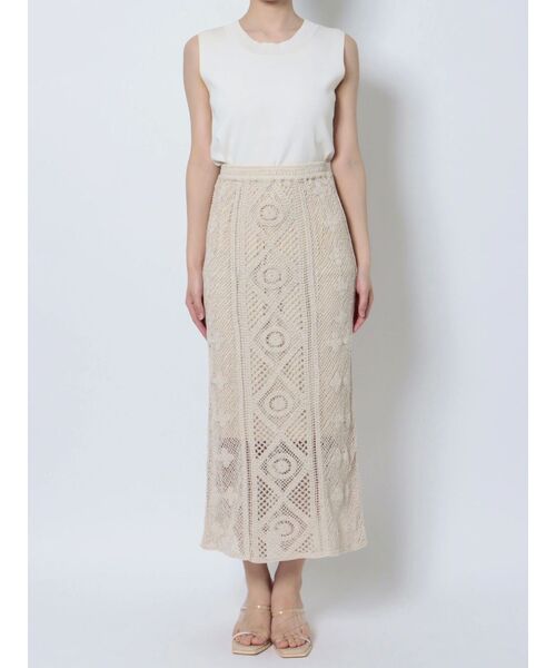 LAGUNAMOON(ラグナムーン)の「クロシェIラインスカート(スカート・レディース・ブラック/アイボリー・SMALL/MEDIUM)」の4枚目の写真