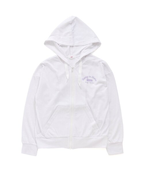 algy（アルジー）の「ガーリーロゴUVカットパーカー（パーカー・キッズ・ブルー/ピンク/オフホワイト・MEDIUM/X-SMALL/XX-SMALL/SMALL）」の2枚目の写真