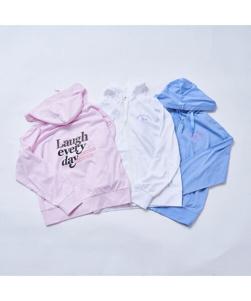 algy（アルジー）の「ガーリーロゴUVカットパーカー（パーカー・キッズ・ブルー/ピンク/オフホワイト・MEDIUM/X-SMALL/XX-SMALL/SMALL）」の6枚目の写真