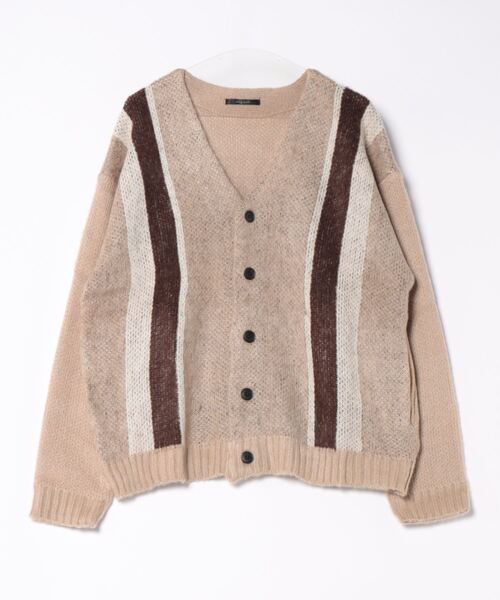 モヘアタッチパネル柄Vネックカーディガン