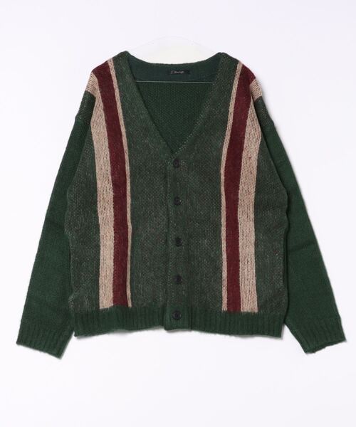 モヘアタッチパネル柄Vネックカーディガン