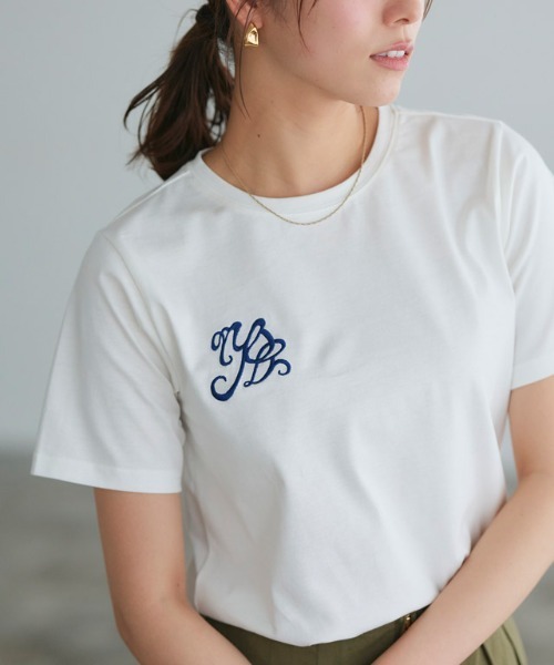 Pierrot(ピエロ)の「シルケット刺繍Tシャツ(Tシャツ/カットソー・レディース・ホワイト×ホワイト/ブラック×ブラック/ホワイト×ネイビー/ネイビー×ホワイト・M/L)」の7枚目の写真
