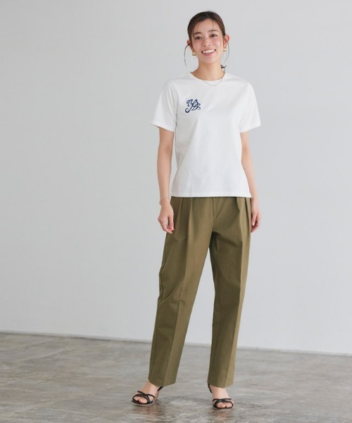 Pierrot(ピエロ)の「シルケット刺繍Tシャツ(Tシャツ/カットソー・レディース・ホワイト×ホワイト/ブラック×ブラック/ホワイト×ネイビー/ネイビー×ホワイト・M/L)」の8枚目の写真