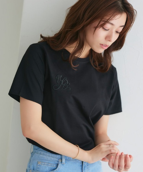 Pierrot(ピエロ)の「シルケット刺繍Tシャツ(Tシャツ/カットソー・レディース・ホワイト×ホワイト/ブラック×ブラック/ホワイト×ネイビー/ネイビー×ホワイト・M/L)」の20枚目の写真