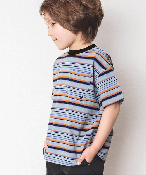 BREEZE(ブリーズ)の「マルチボーダーTシャツ(Tシャツ/カットソー・キッズ・サックスブルー/イエロー/ラベンダー・130/140/110/100/120/80/90)」の1枚目の写真