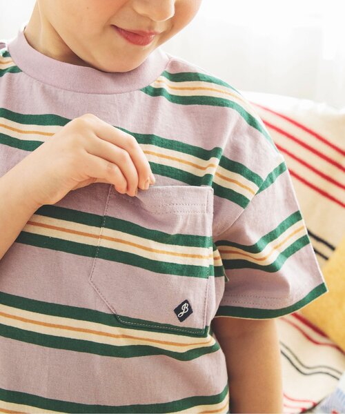 BREEZE(ブリーズ)の「マルチボーダーTシャツ(Tシャツ/カットソー・キッズ・サックスブルー/イエロー/ラベンダー・130/140/110/100/120/80/90)」の7枚目の写真