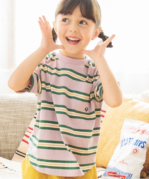 BREEZE(ブリーズ)の「マルチボーダーTシャツ(Tシャツ/カットソー・キッズ・サックスブルー/イエロー/ラベンダー・130/140/110/100/120/80/90)」の2枚目の写真