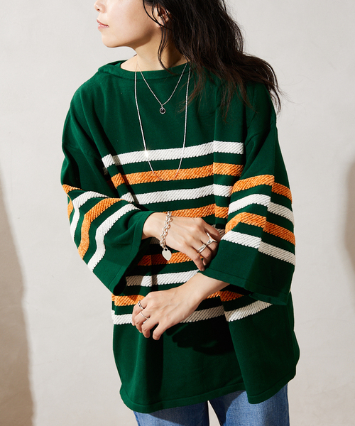 JOURNAL STANDARD relume（ジャーナルスタンダード　レリューム）の「モールヤーンボーダーバスクニット（ニット/セーター・メンズ・チャコールグレー/ホワイト/カーキ・MEDIUM/LARGE）」の3枚目の写真