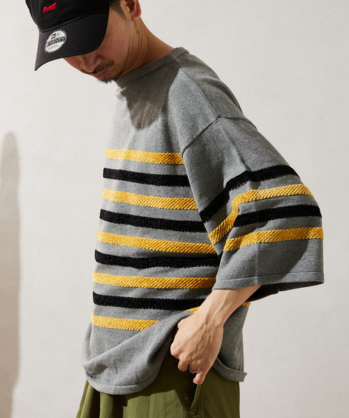 JOURNAL STANDARD relume（ジャーナルスタンダード　レリューム）の「モールヤーンボーダーバスクニット（ニット/セーター・メンズ・チャコールグレー/ホワイト/カーキ・MEDIUM/LARGE）」の6枚目の写真
