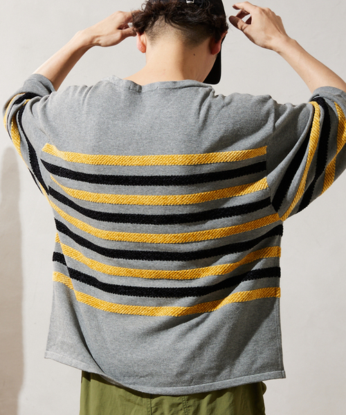 JOURNAL STANDARD relume（ジャーナルスタンダード　レリューム）の「モールヤーンボーダーバスクニット（ニット/セーター・メンズ・チャコールグレー/ホワイト/カーキ・MEDIUM/LARGE）」の8枚目の写真