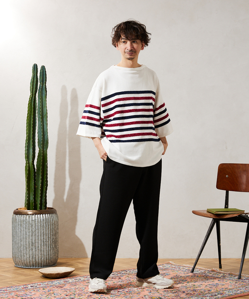 JOURNAL STANDARD relume（ジャーナルスタンダード　レリューム）の「モールヤーンボーダーバスクニット（ニット/セーター・メンズ・チャコールグレー/ホワイト/カーキ・MEDIUM/LARGE）」の9枚目の写真