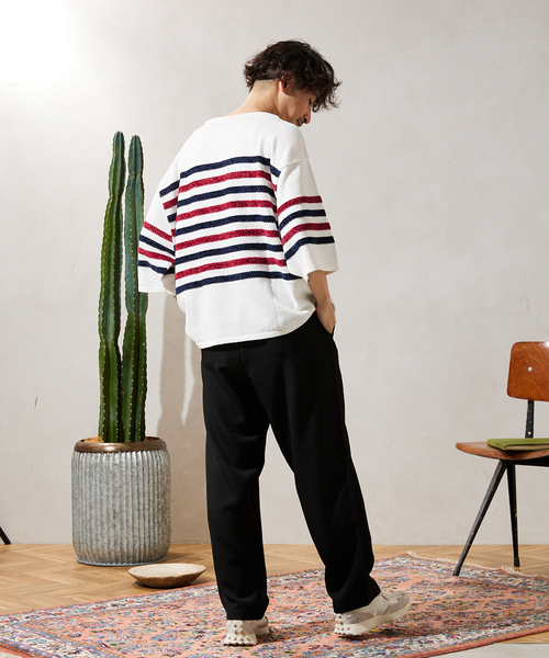 JOURNAL STANDARD relume（ジャーナルスタンダード　レリューム）の「モールヤーンボーダーバスクニット（ニット/セーター・メンズ・チャコールグレー/ホワイト/カーキ・MEDIUM/LARGE）」の10枚目の写真