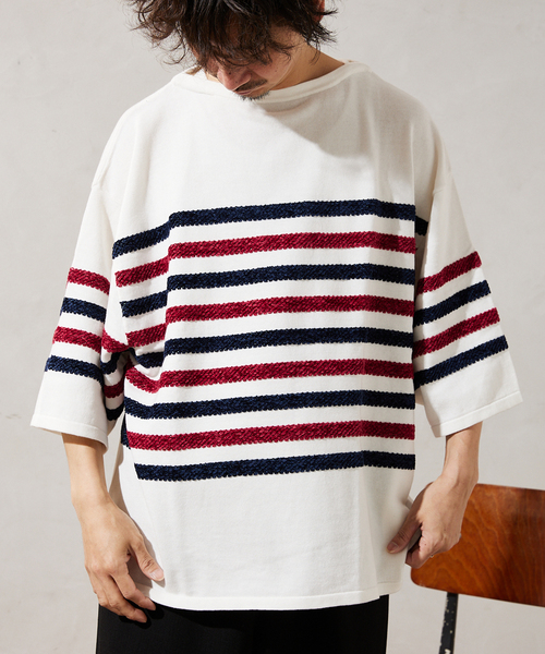 JOURNAL STANDARD relume（ジャーナルスタンダード　レリューム）の「モールヤーンボーダーバスクニット（ニット/セーター・メンズ・チャコールグレー/ホワイト/カーキ・MEDIUM/LARGE）」の11枚目の写真