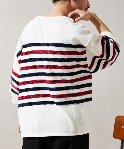 JOURNAL STANDARD relume（ジャーナルスタンダード　レリューム）の「モールヤーンボーダーバスクニット（ニット/セーター・メンズ・チャコールグレー/ホワイト/カーキ・MEDIUM/LARGE）」の12枚目の写真