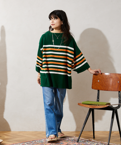 JOURNAL STANDARD relume（ジャーナルスタンダード　レリューム）の「モールヤーンボーダーバスクニット（ニット/セーター・メンズ・チャコールグレー/ホワイト/カーキ・MEDIUM/LARGE）」の13枚目の写真